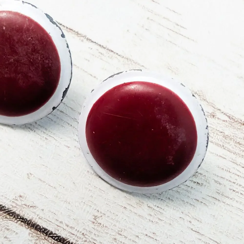 Vintage Earrings For Pierced Ears - Red & White Circle - Poor Condition